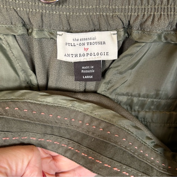 Anthropologie Olive Green Pull-On Cropped Trousers Women’s Size Large - Picture 8 of 10